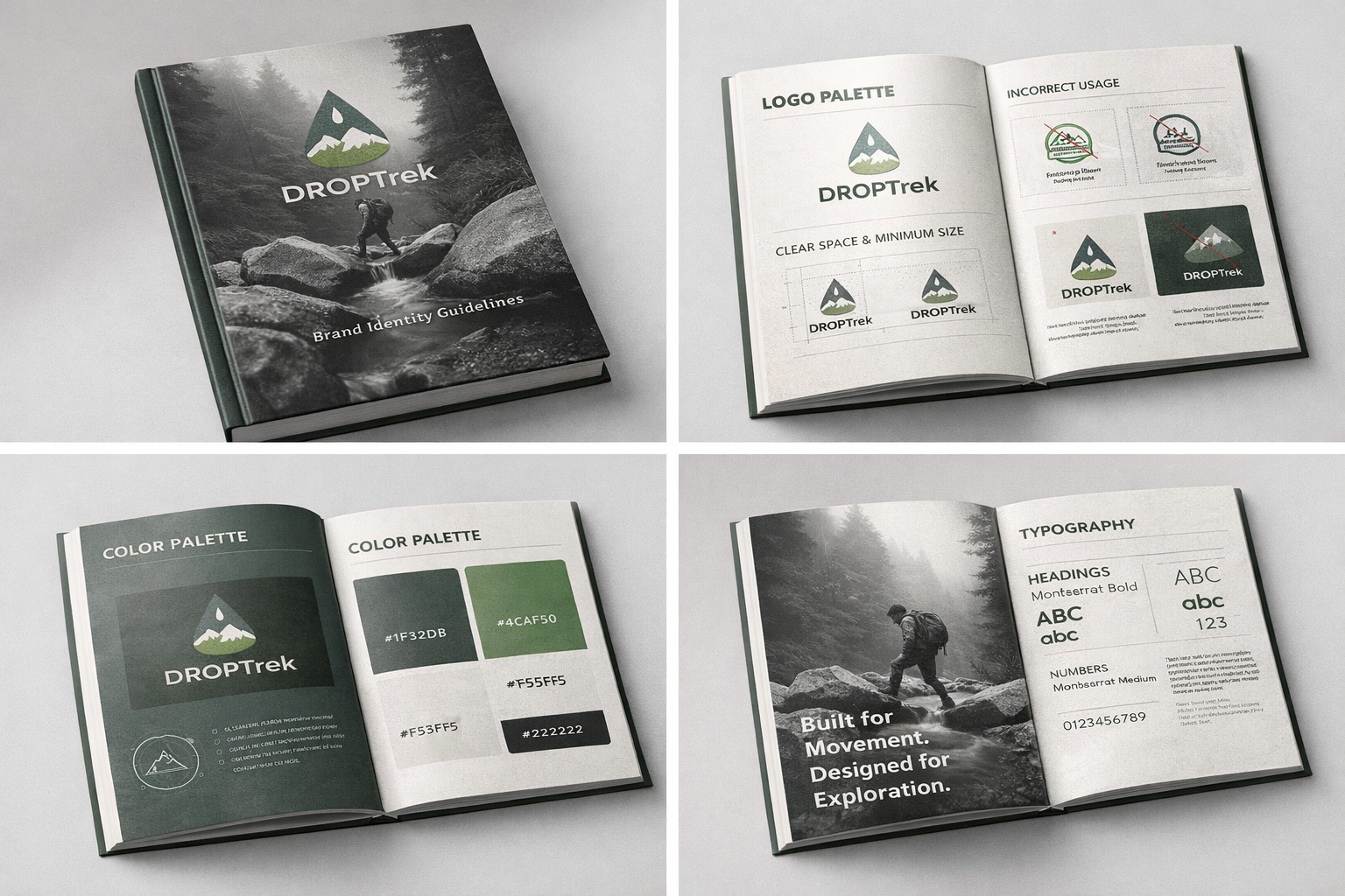 DropTrek Outdoors brand book mockup presentation