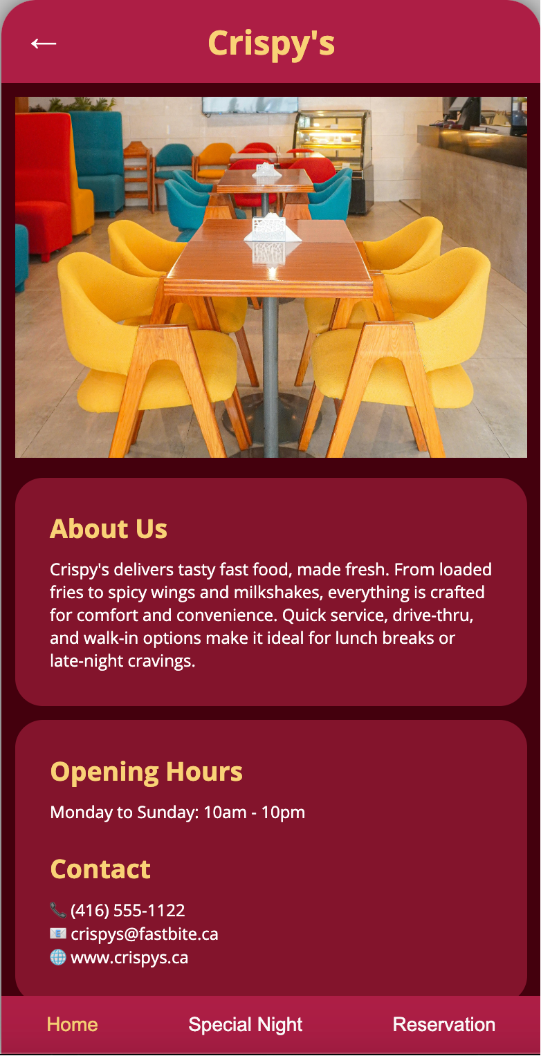 Family of Eateries alternate brand prototype screen